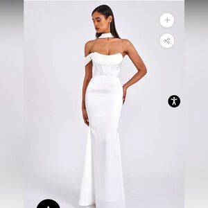 Ivona White Halter Neck Double Duchess Satin Gown Miss Circle